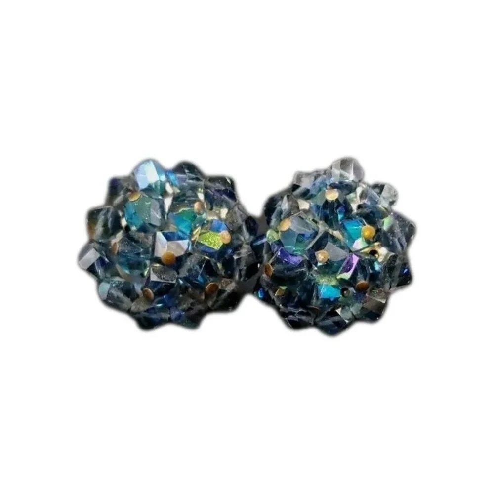Vintage Arora Borealis‎ Blue Clip On Earrings